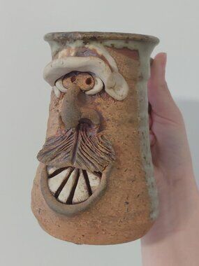 Whimsical Vintage Andrew Van Der Putten 'Pretty Ugly' Face Mug with Mustache